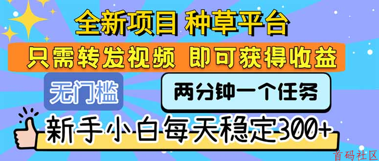 【零撸项目】种草视频代发，每天简单发视频，一天500+，新手小白轻松掌握！
